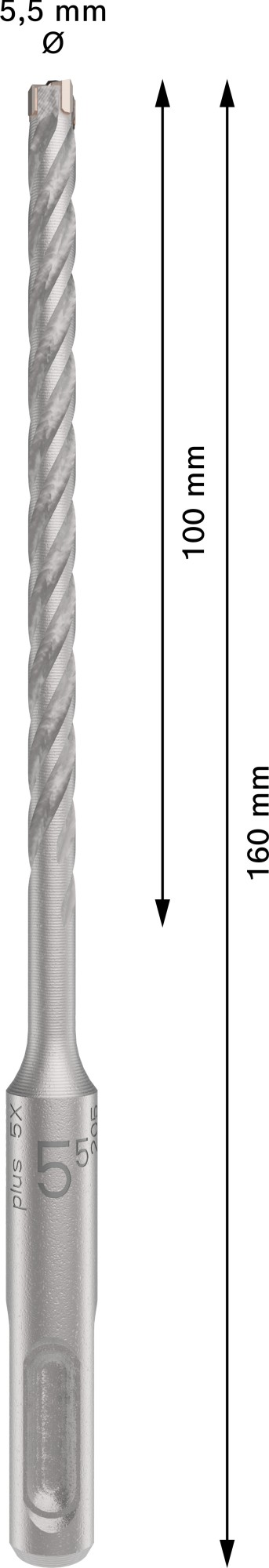 Broca para martillo PRO SDS plus-5X, 5,5 x 100 x 160 mm
