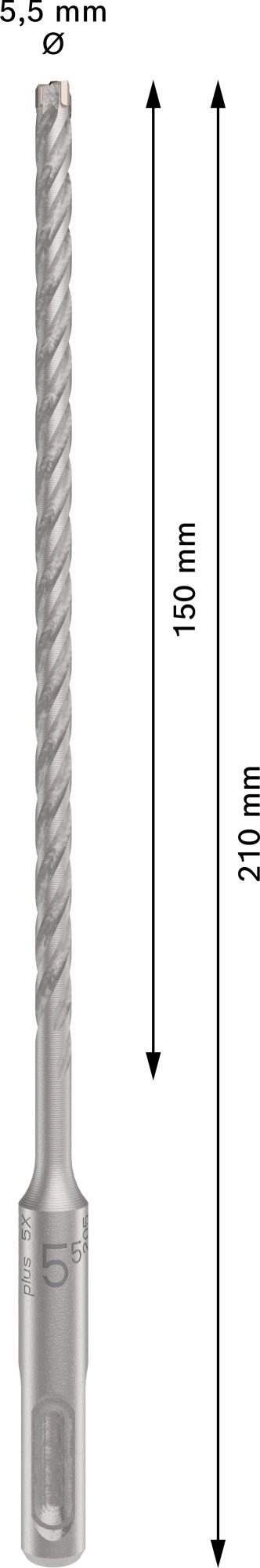 Broca para martillo PRO SDS plus-5X, 5,5 x 150 x 210 mm