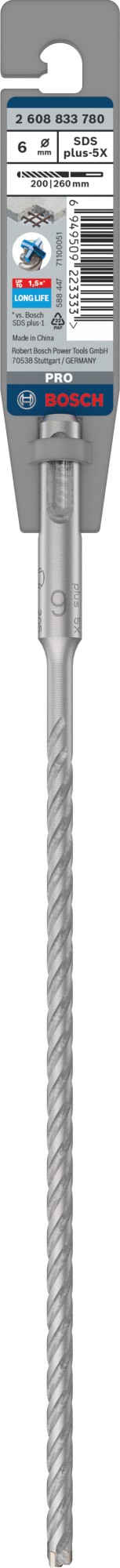 Broca para martillo PRO SDS plus-5X, 6 x 200 x 260 mm