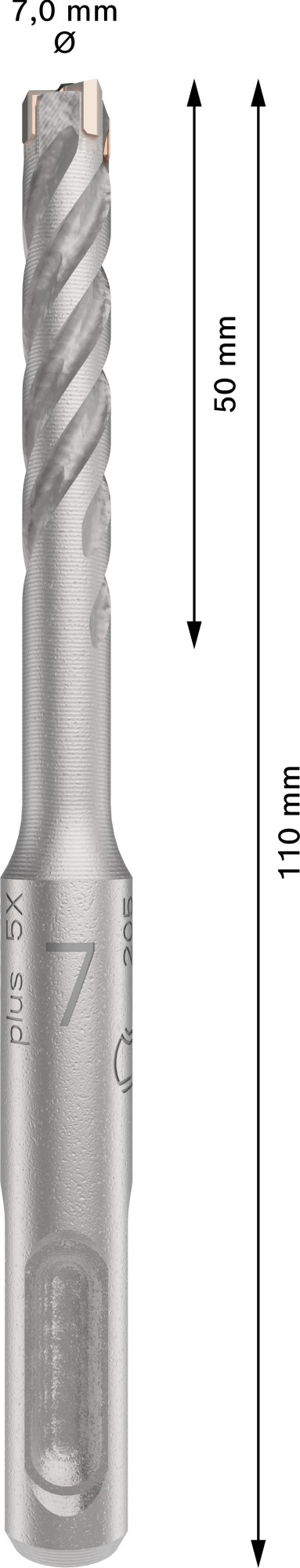 Broca para martillo PRO SDS plus-5X, 7 x 50 x 110 mm
