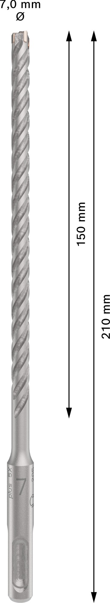 Broca para martillo PRO SDS plus-5X, 7 x 150 x 210 mm