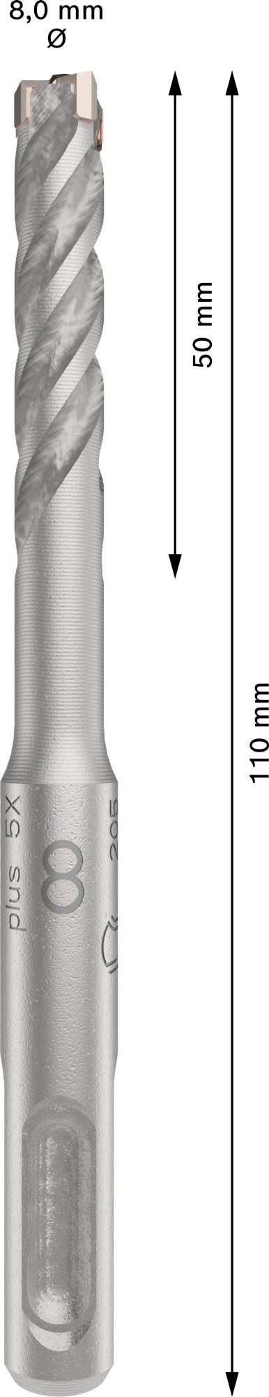 Broca para martillo PRO SDS plus-5X, 8 x 50 x 110 mm