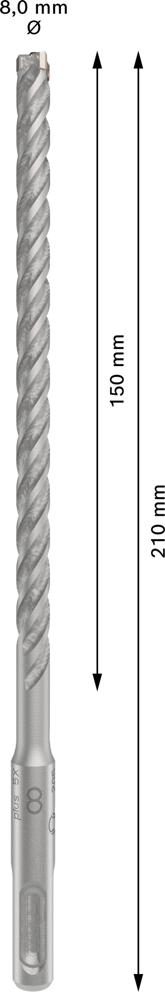 Broca para martillo PRO SDS plus-5X, 8 x 150 x 210 mm