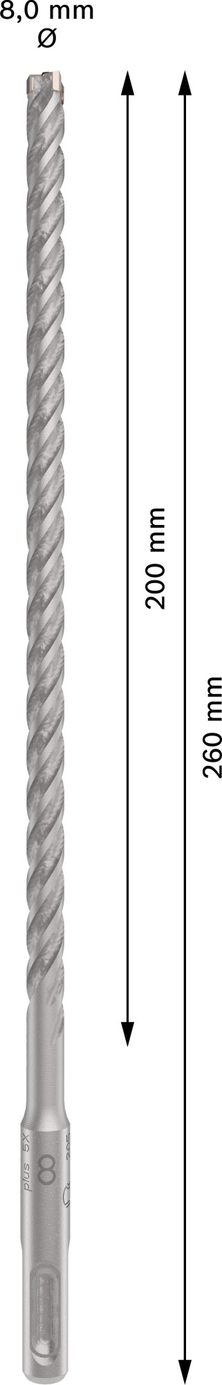 Broca para martillo PRO SDS plus-5X, 8 x 200 x 260 mm