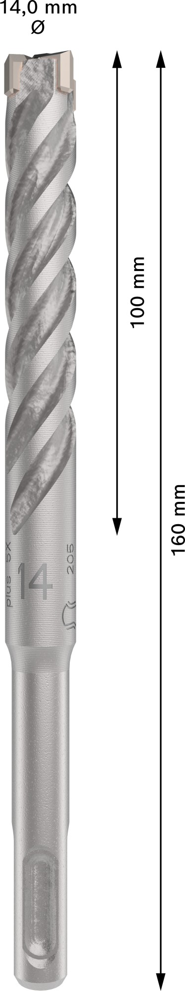 Broca para martillo PRO SDS plus-5X, 14 x 100 x 160 mm