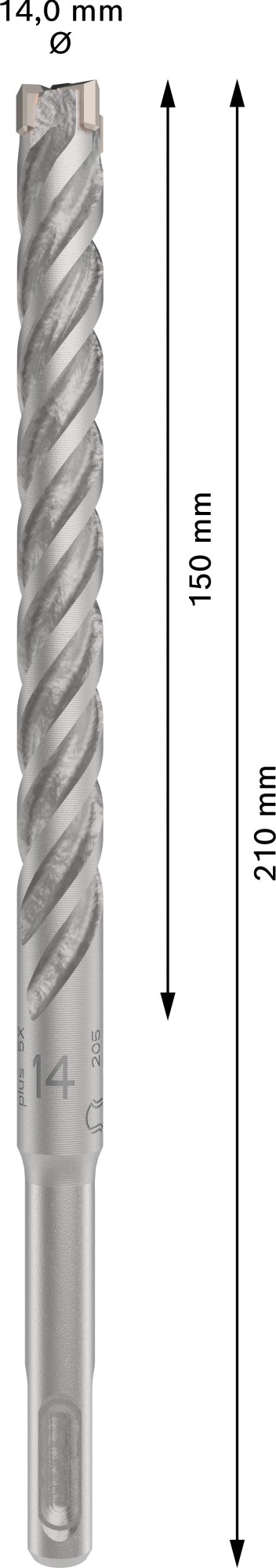 Broca para martillo PRO SDS plus-5X, 14 x 150 x 210 mm