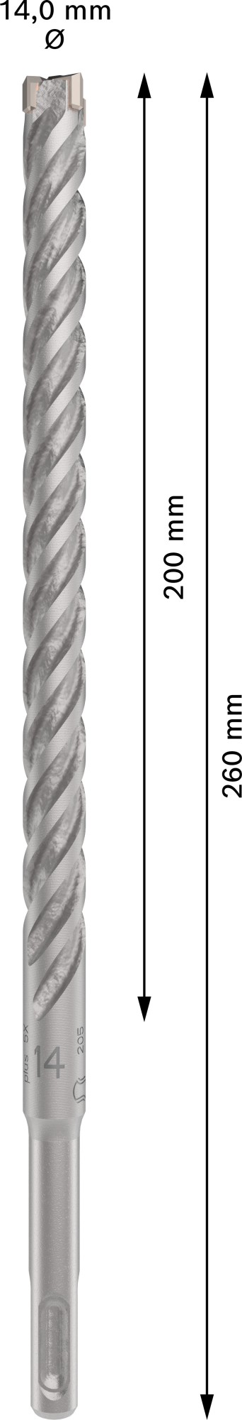 Broca para martillo PRO SDS plus-5X, 14 x 200 x 260 mm