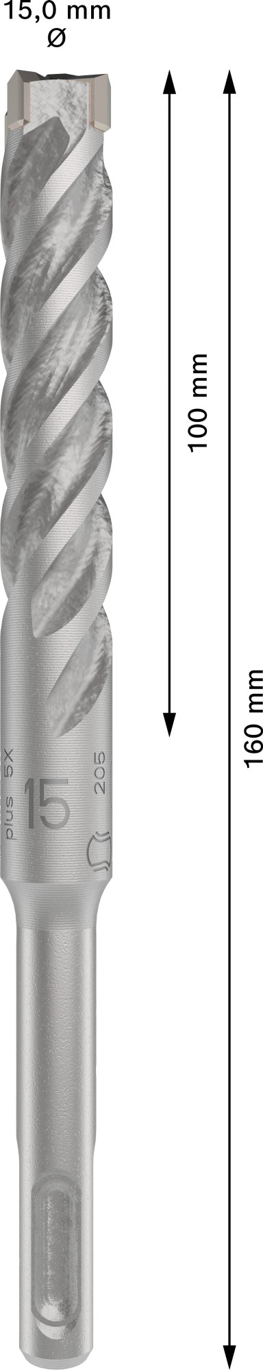 Broca para martillo PRO SDS plus-5X, 15 x 100 x 160 mm