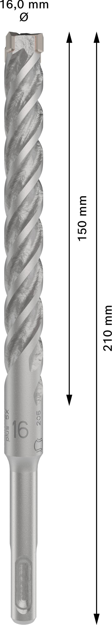 Broca para martillo PRO SDS plus-5X, 16 x 150 x 210 mm
