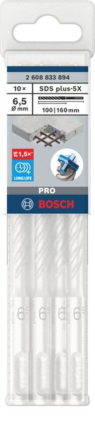 Broca para martillo PRO SDS plus-5X, 6,5 x 100 x 160 mm, 10 uds.