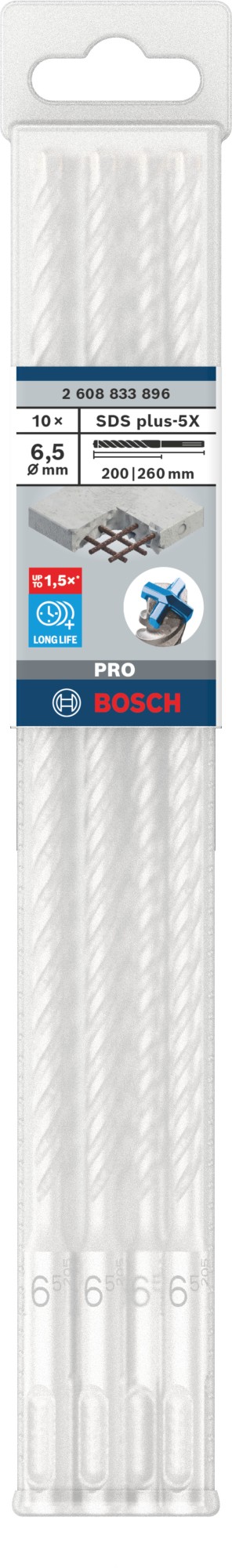 Broca para martillo PRO SDS plus-5X, 6,5 x 200 x 260 mm, 10 uds.