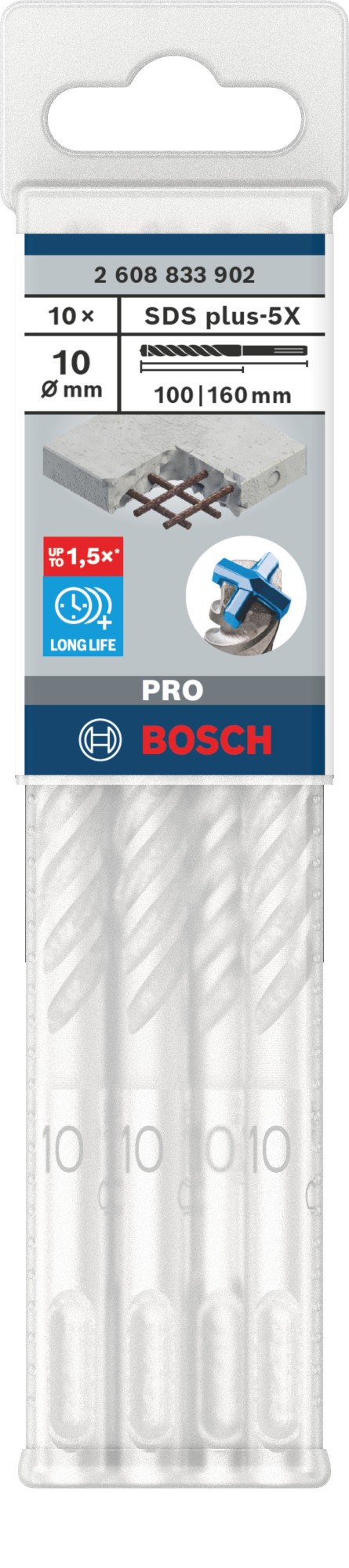 Broca para martillo PRO SDS plus-5X, 10 x 100 x 160 mm, 10 uds.