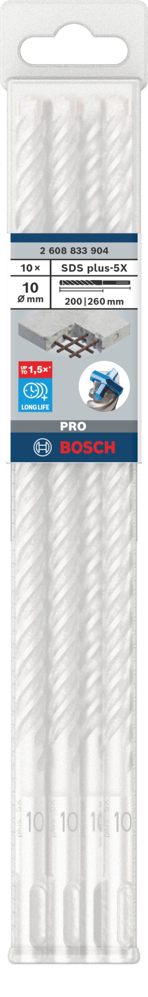 Broca para martillo PRO SDS plus-5X, 10 x 200 x 260 mm, 10 uds.