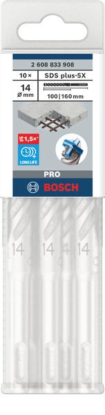 Broca para martillo PRO SDS plus-5X, 14 x 100 x 160 mm, 10 uds.