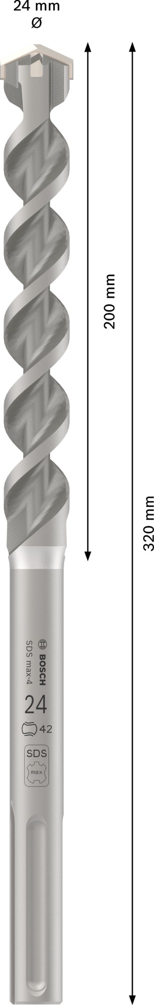 Broca para martillo PRO SDS max-4, 24 x 200 x 320 mm