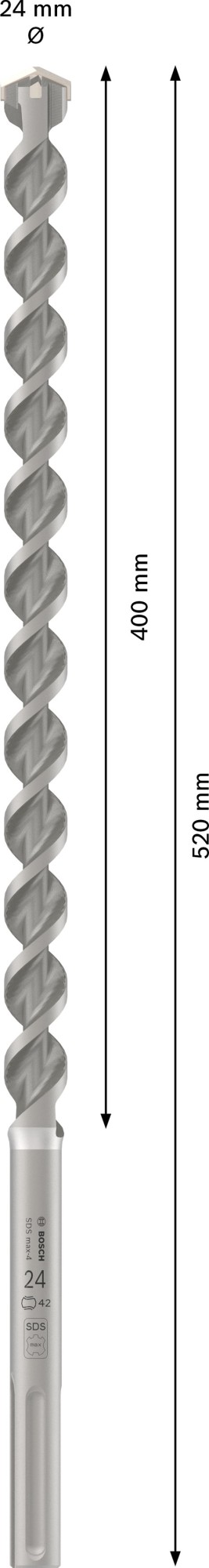 Broca para martillo PRO SDS max-4, 24 x 400 x 520 mm