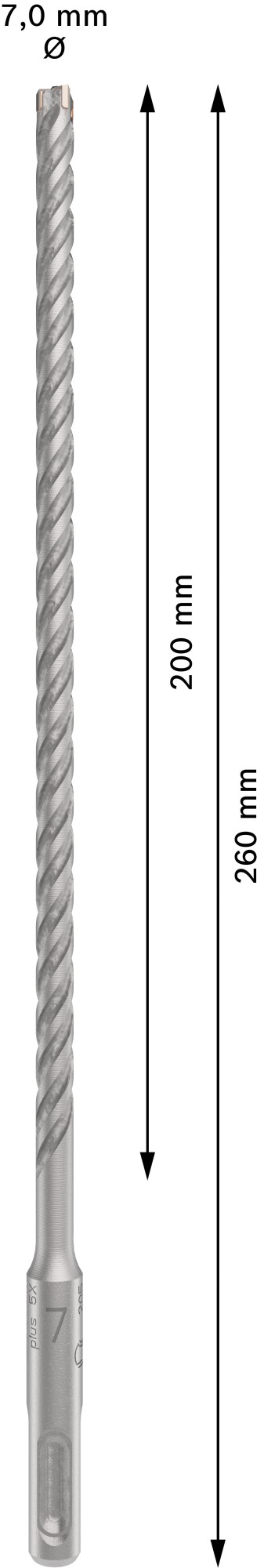 Broca para martillo PRO SDS plus-5X, 7 x 200 x 260 mm