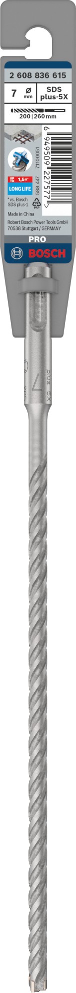 Broca para martillo PRO SDS plus-5X, 7 x 200 x 260 mm