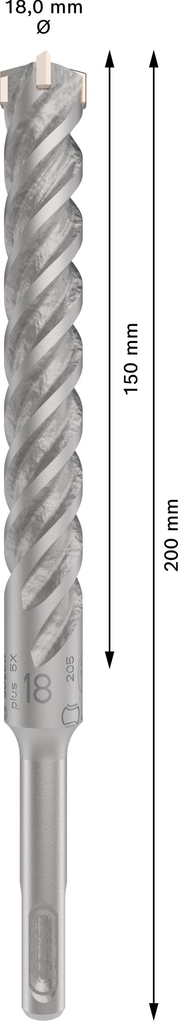 Broca para martillo PRO SDS plus-5X, 18 x 150 x 200 mm