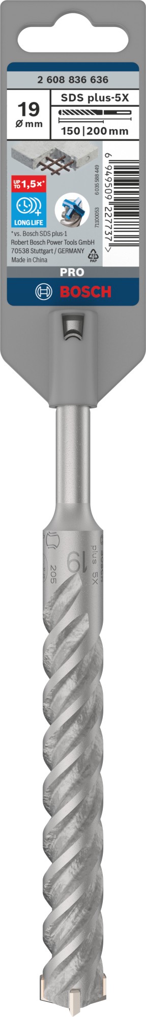 Broca para martillo PRO SDS plus-5X, 19 x 150 x 200 mm