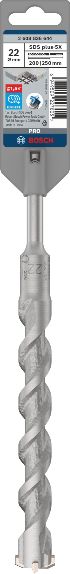 Broca para martillo PRO SDS plus-5X, 22 x 200 x 250 mm
