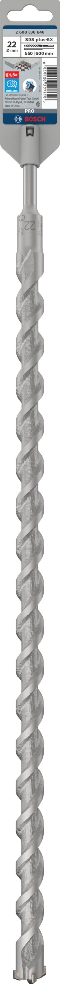 Broca para martillo PRO SDS plus-5X, 22 x 550 x 600 mm