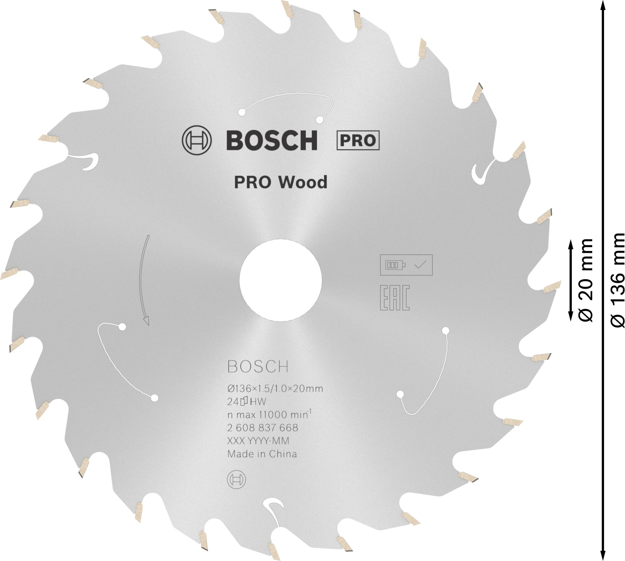 Hoja de sierra circular PRO Wood cordless, 136 x 1,5 x 20 mm