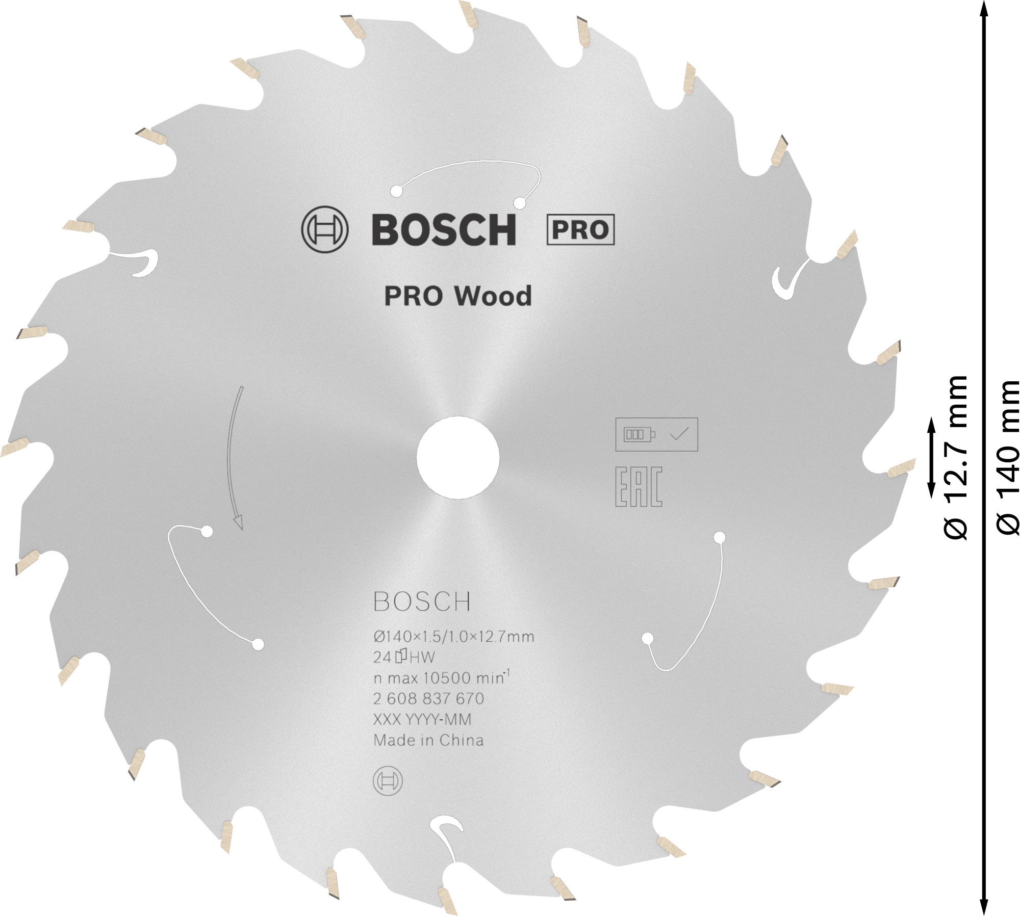 Hoja de sierra circular PRO Wood cordless, 140 x 1,5 x 12,7 mm
