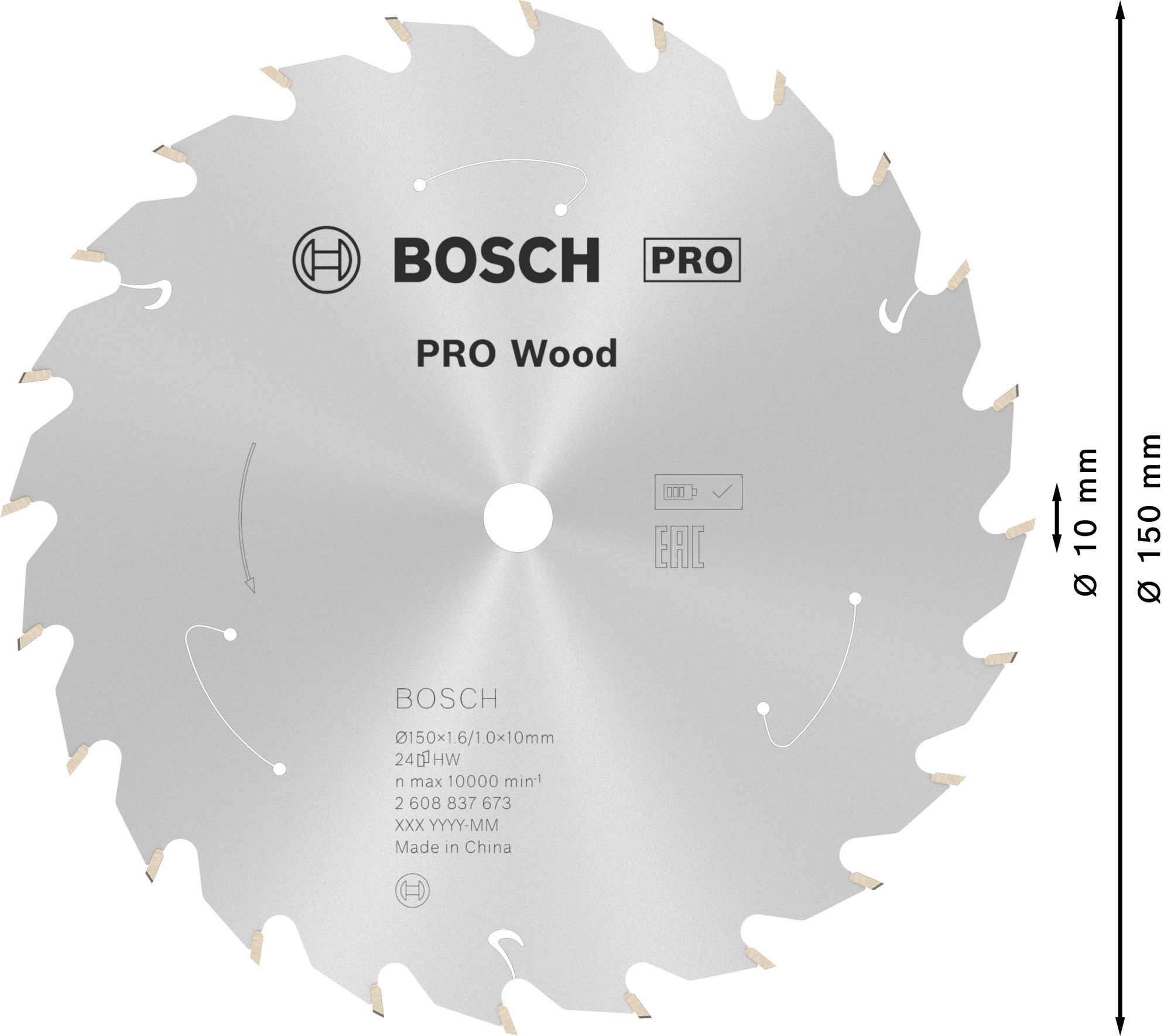 Hoja de sierra circular PRO Wood cordless, 150 x 1,6 x 10 mm, T24