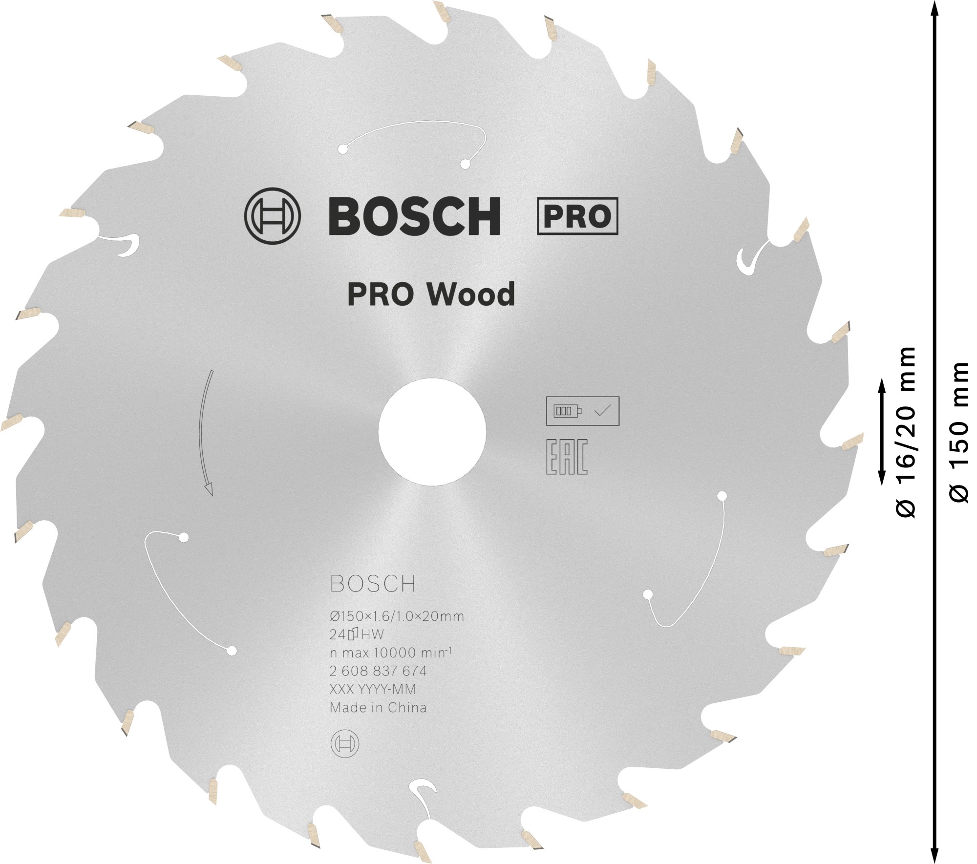Hoja de sierra circular PRO Wood cordless, 150 x 1,6 x 20 mm, T24