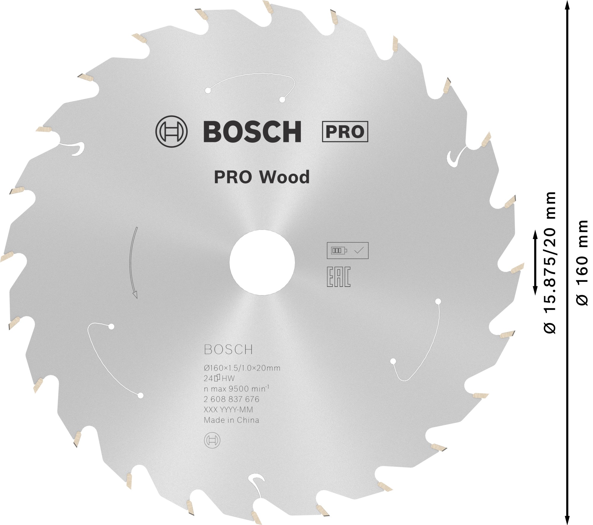 Hoja de sierra circular PRO Wood cordless, 160 x 1,5 x 20 mm, T24