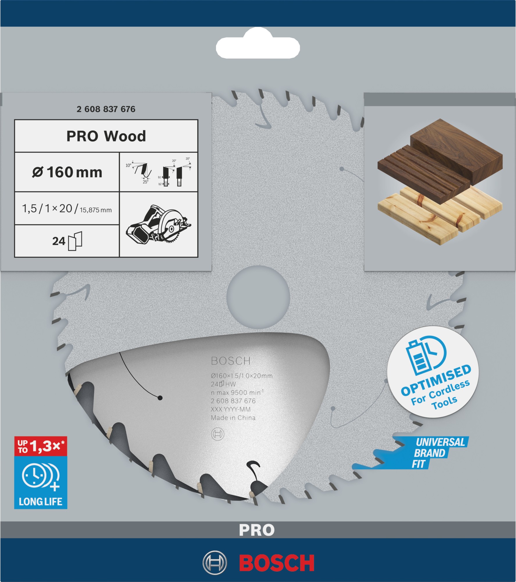 Hoja de sierra circular PRO Wood cordless, 160 x 1,5 x 20 mm, T24