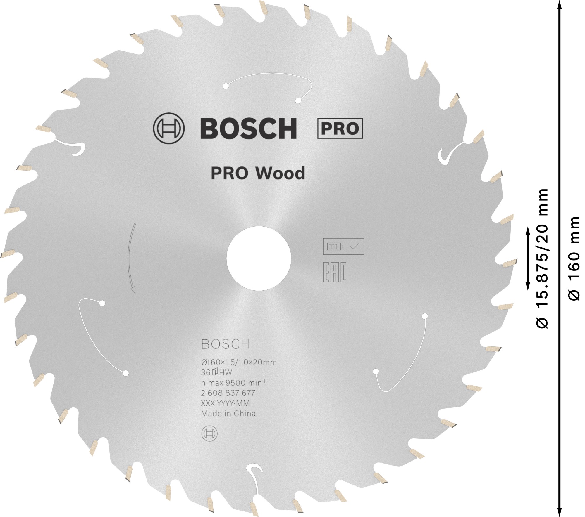 Hoja de sierra circular PRO Wood cordless, 160 x 1,5 x 20 mm, T36