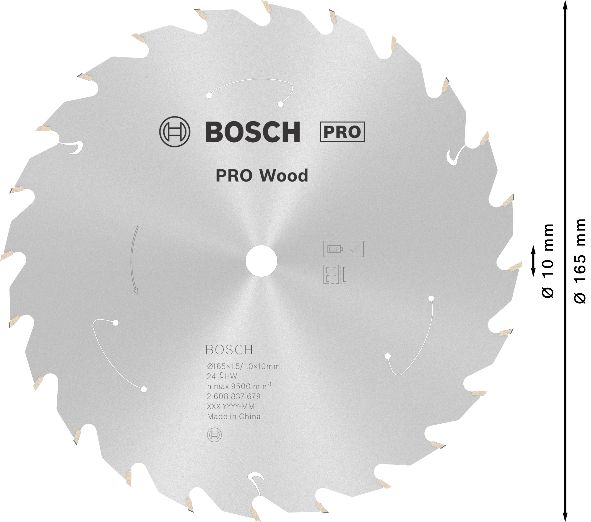 Hoja de sierra circular PRO Wood cordless, 165 x 1,5 x 10 mm, T24