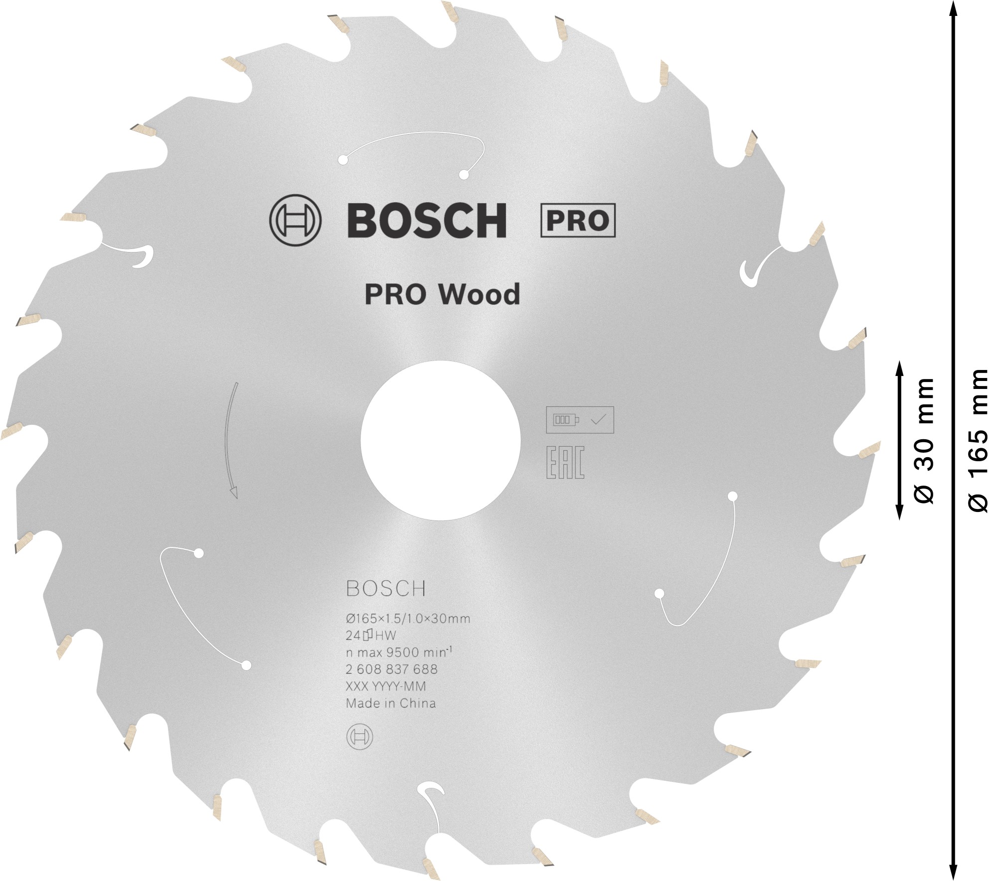 Hoja de sierra circular PRO Wood cordless, 165 x 1,5 x 30 mm, T24