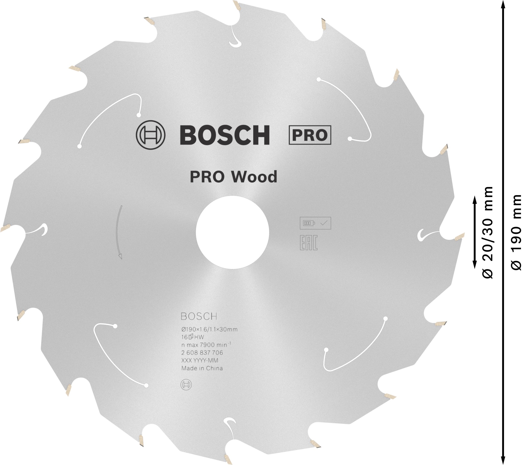 Hoja de sierra circular PRO Wood cordless, 190 x 1,6 x 30 mm, T16