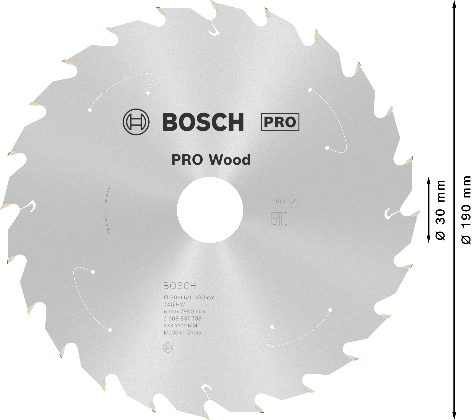 Hoja de sierra circular PRO Wood cordless, 190 x 1,6 x 30 mm, T24