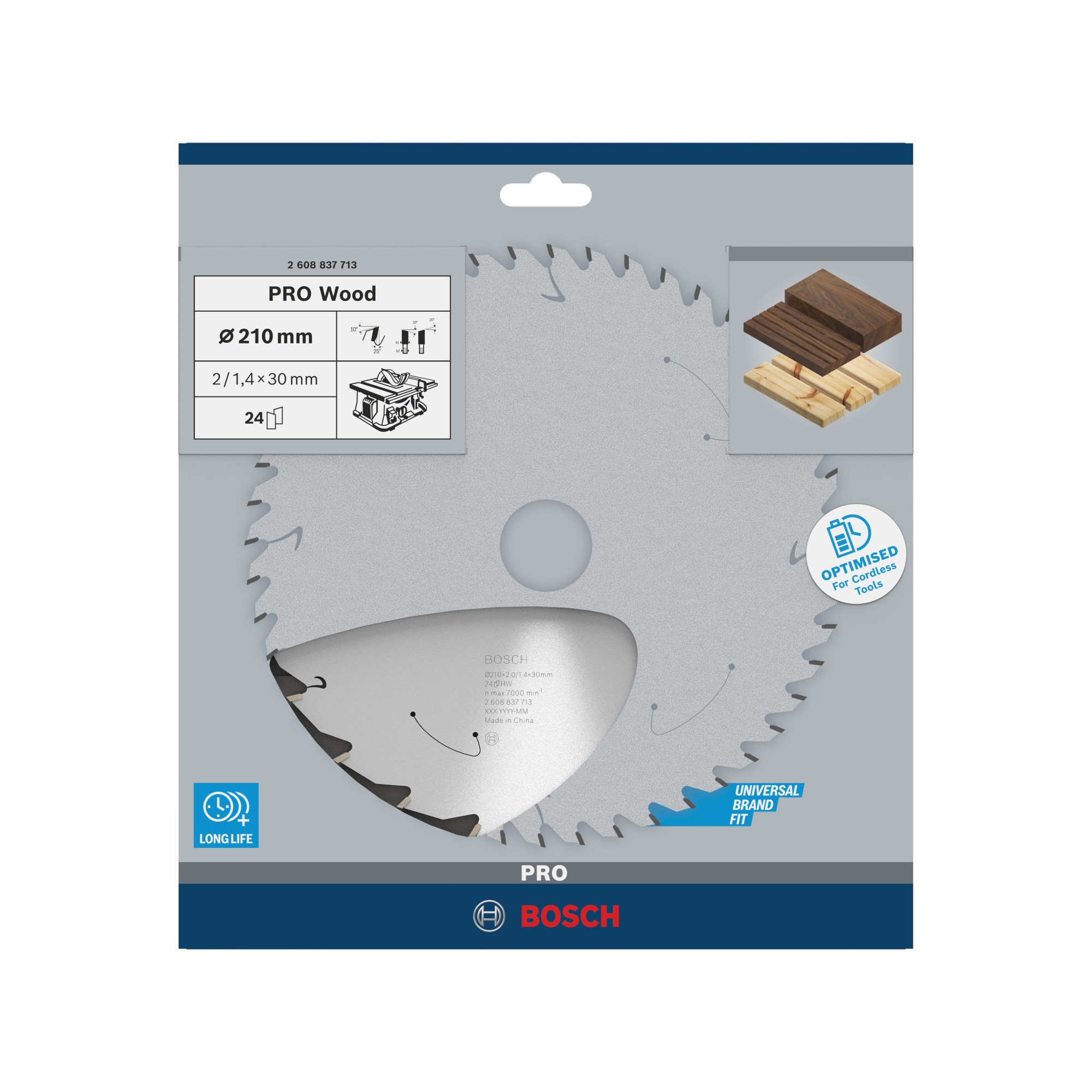 Hoja de sierra circular PRO Wood cordless, 210 x 1,7 x 30 mm, T24