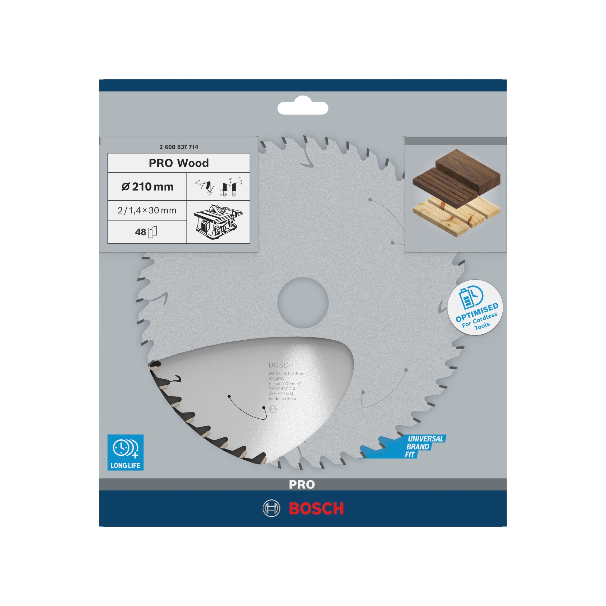 Hoja de sierra circular PRO Wood cordless, 210 x 1,7 x 30 mm, T48