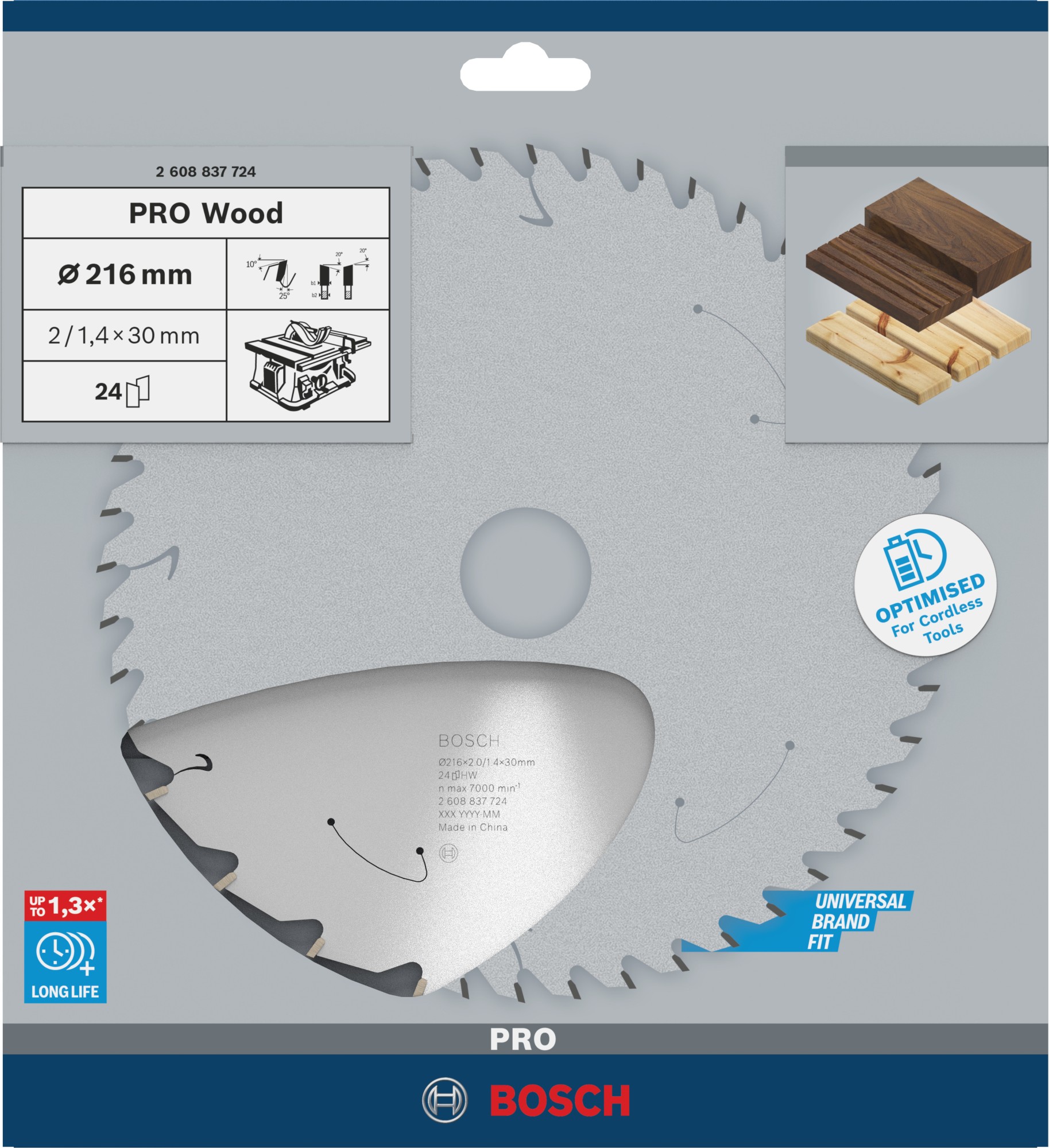 Hoja de sierra circular PRO Wood cordless, 216 x 1,7 x 30 mm, T24