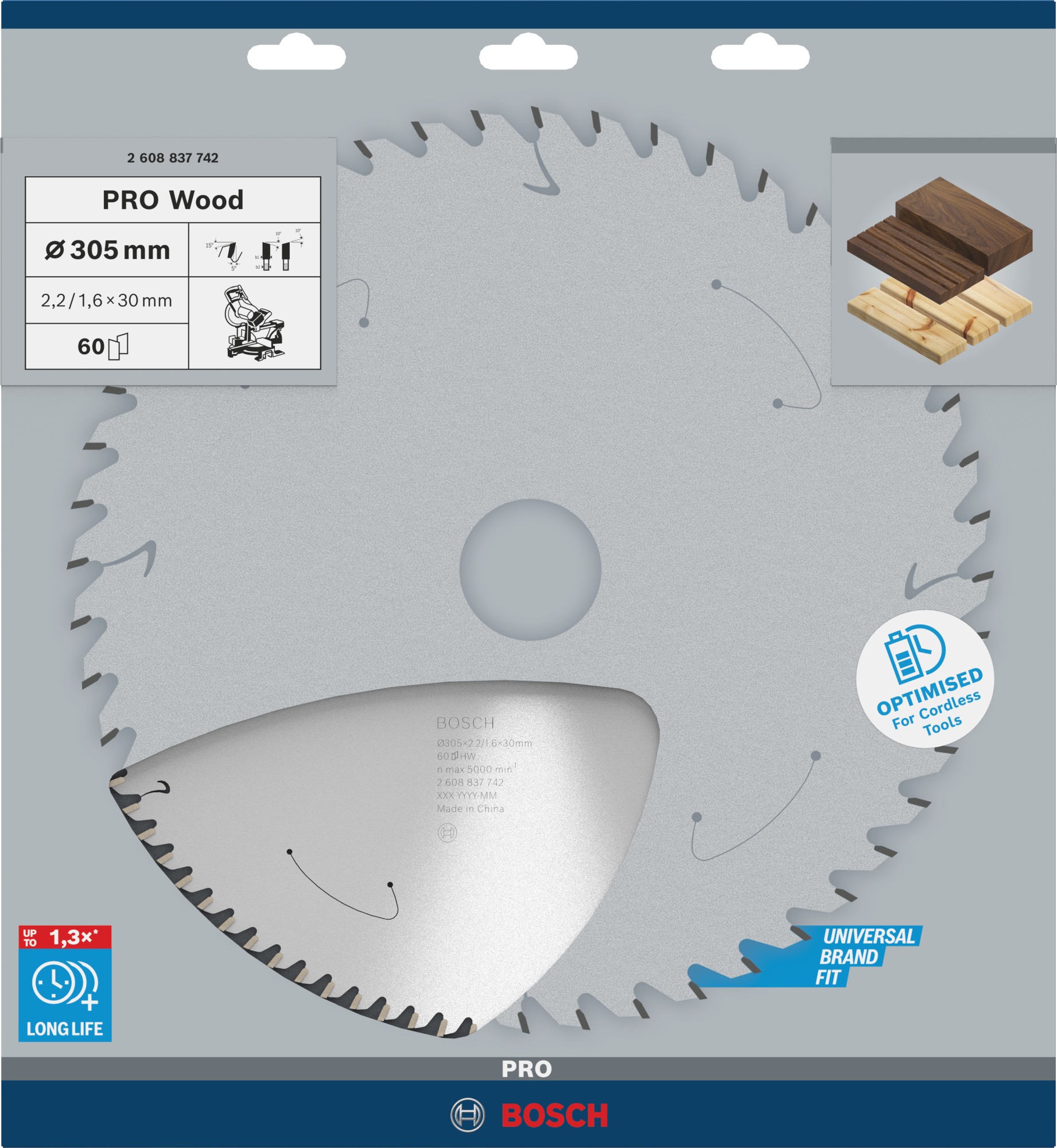 Hoja de sierra circular PRO Wood cordless, 305 x 2,2 x 30 mm, T60