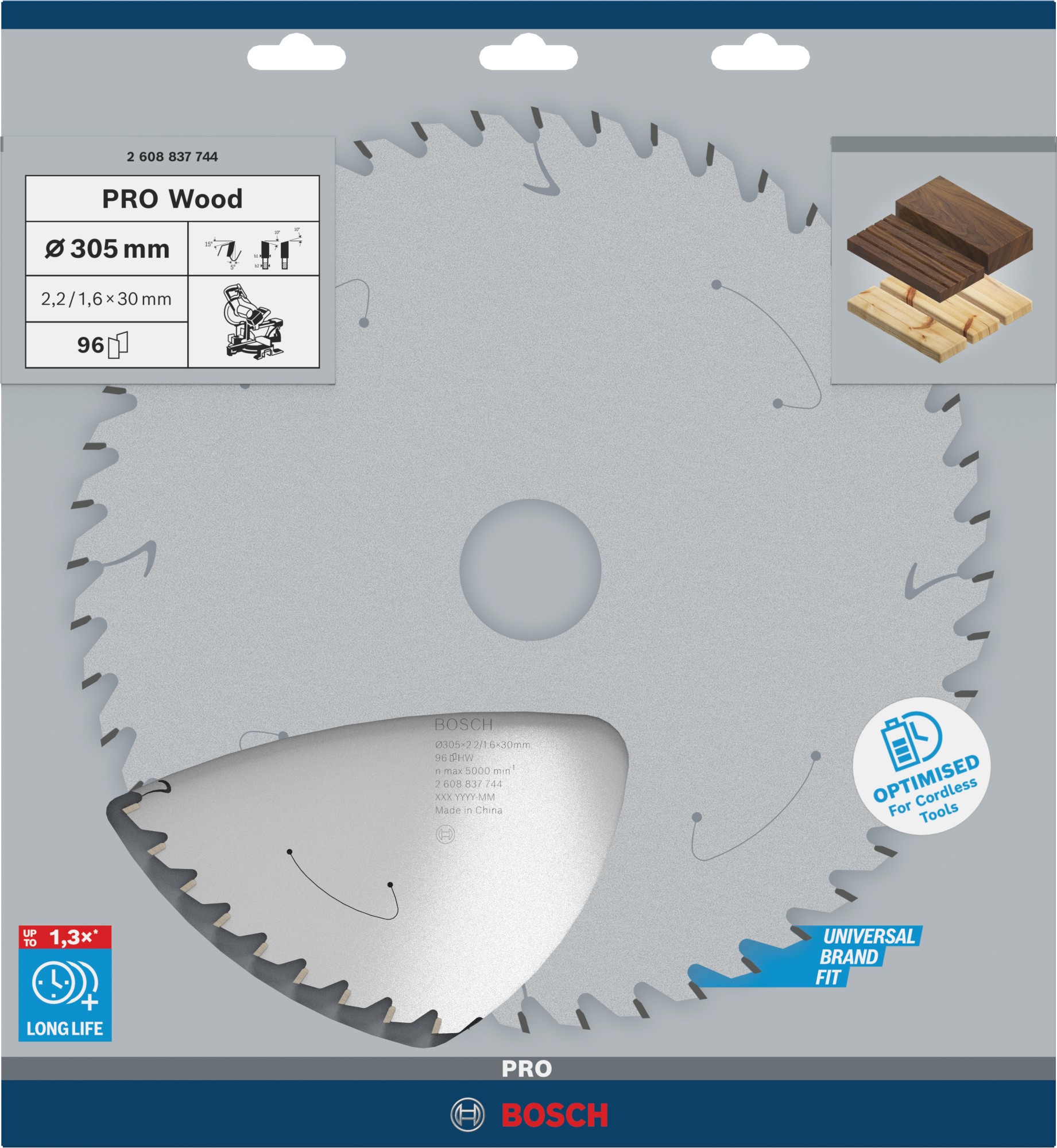 Hoja de sierra circular PRO Wood cordless, 305 x 2,2 x 30 mm, T96