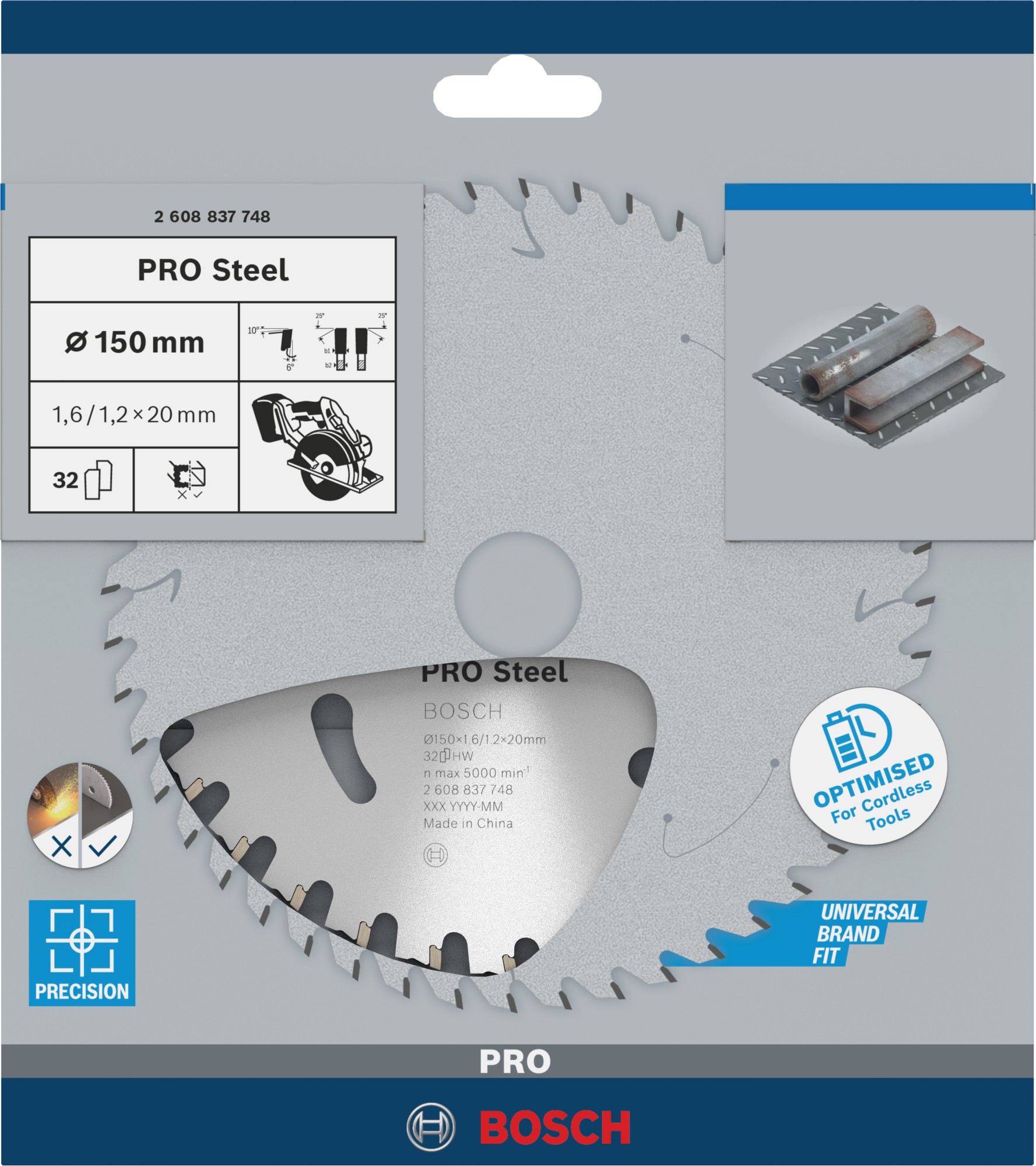 Hoja de sierra circular PRO Steel cordless, 150 x 1,6 x 20 mm