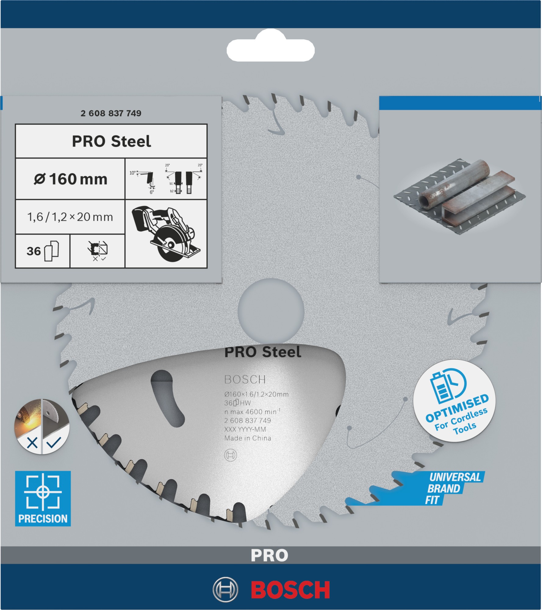Hoja de sierra circular PRO Steel cordless, 160 x 1,6 x 20 mm