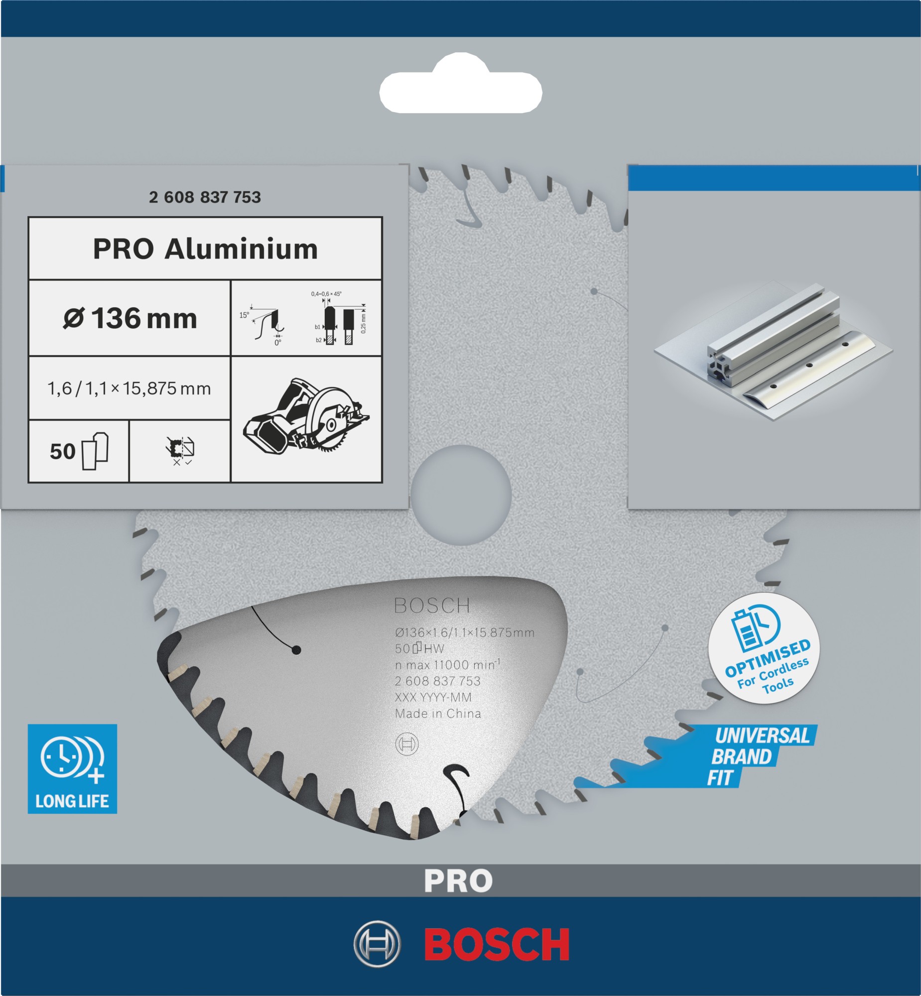 Hoja de sierra circular PRO Aluminium cordless, 136 x 1,6 x 15,875 mm