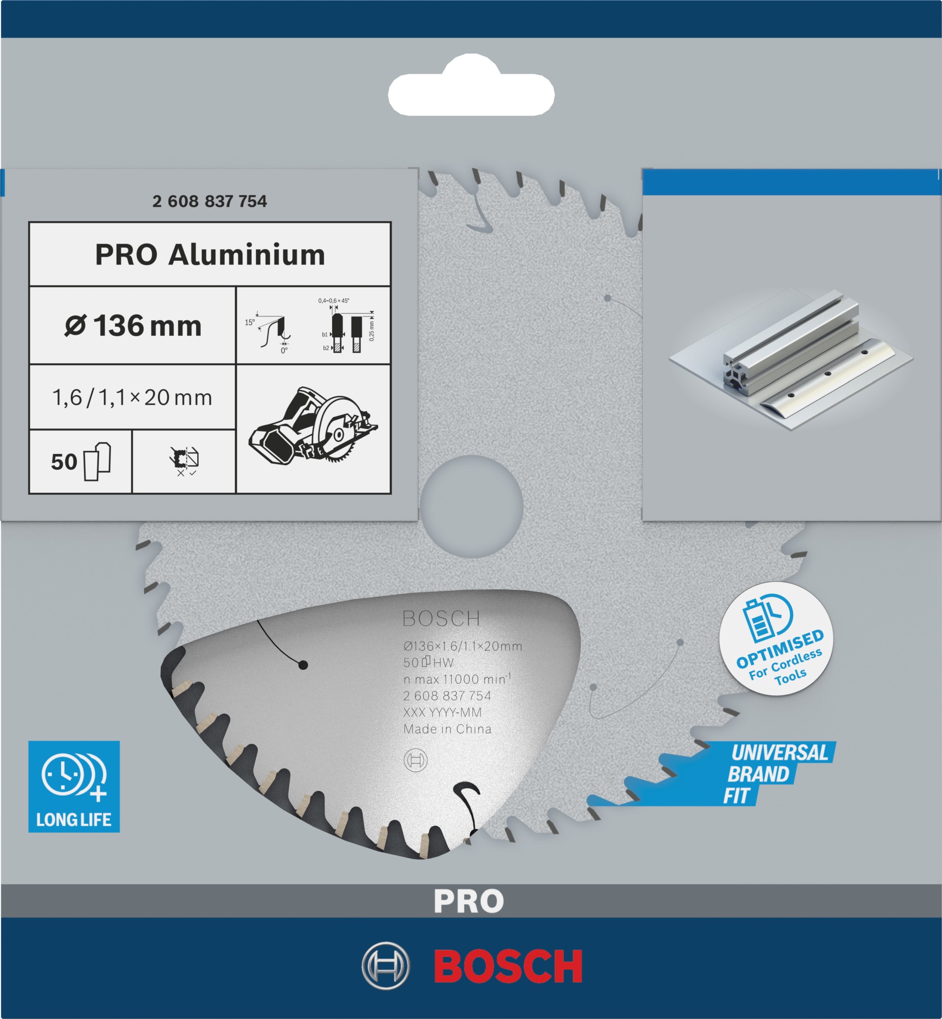Hoja de sierra circular PRO Aluminium cordless, 136 x 1,6 x 20 mm