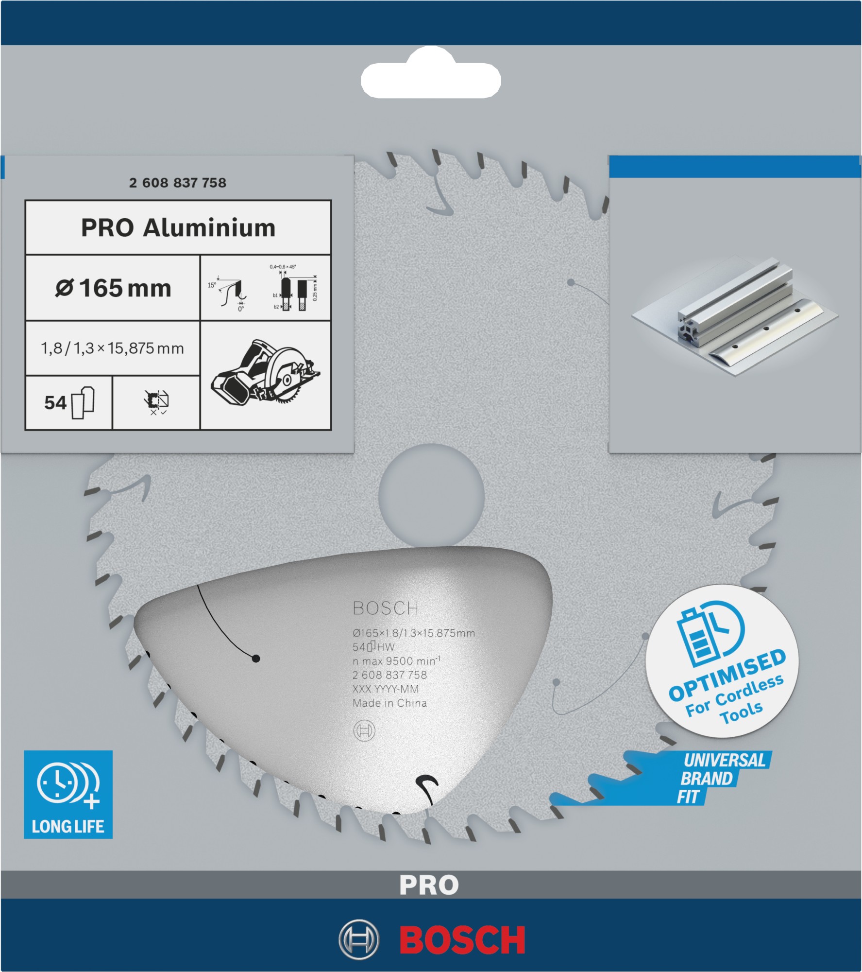 Hoja de sierra circular PRO Aluminium cordless, 165 x 1,8 x 15.875 mm