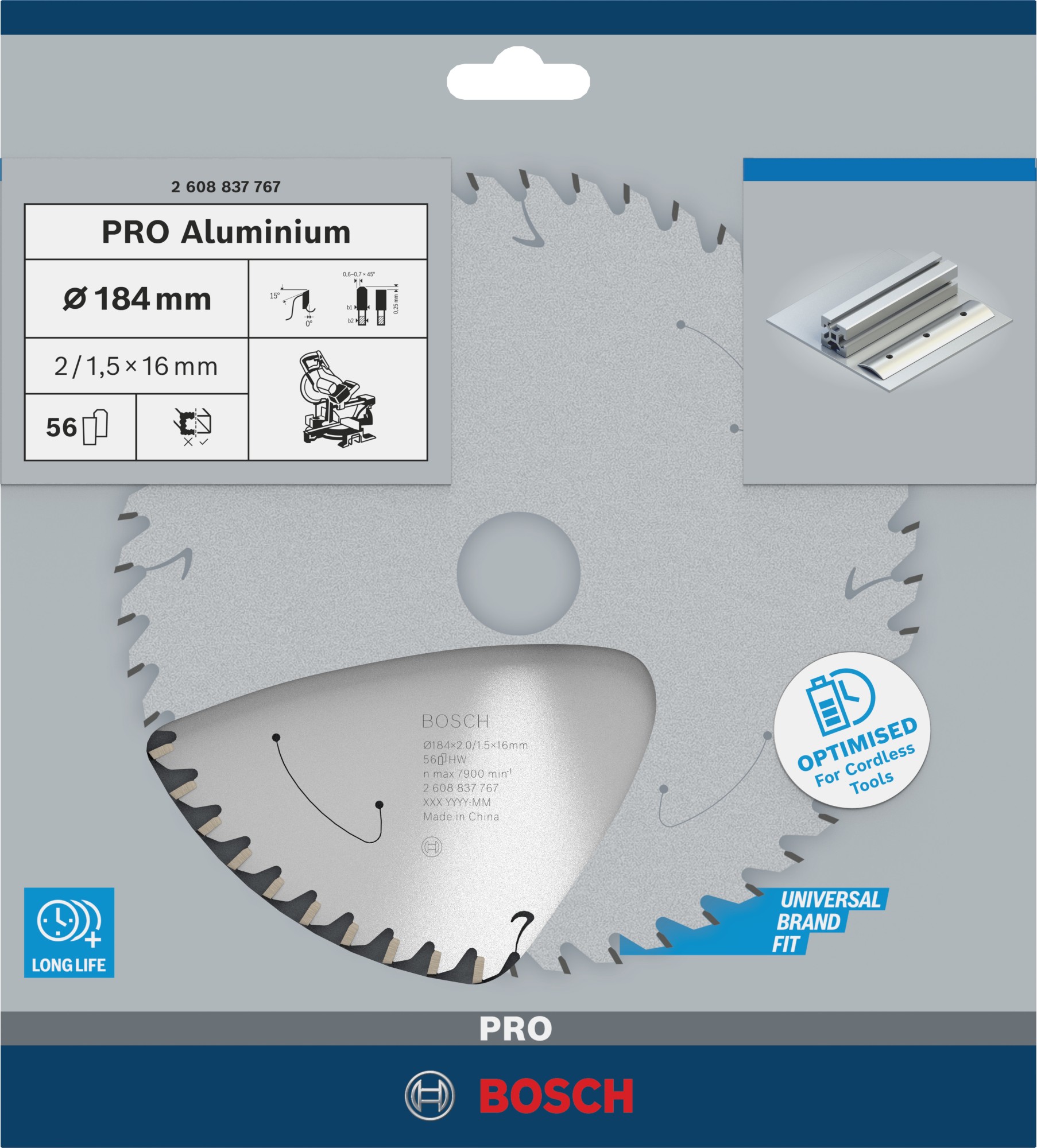 Hoja de sierra circular PRO Aluminium cordless, 184 x 2 x 16 mm