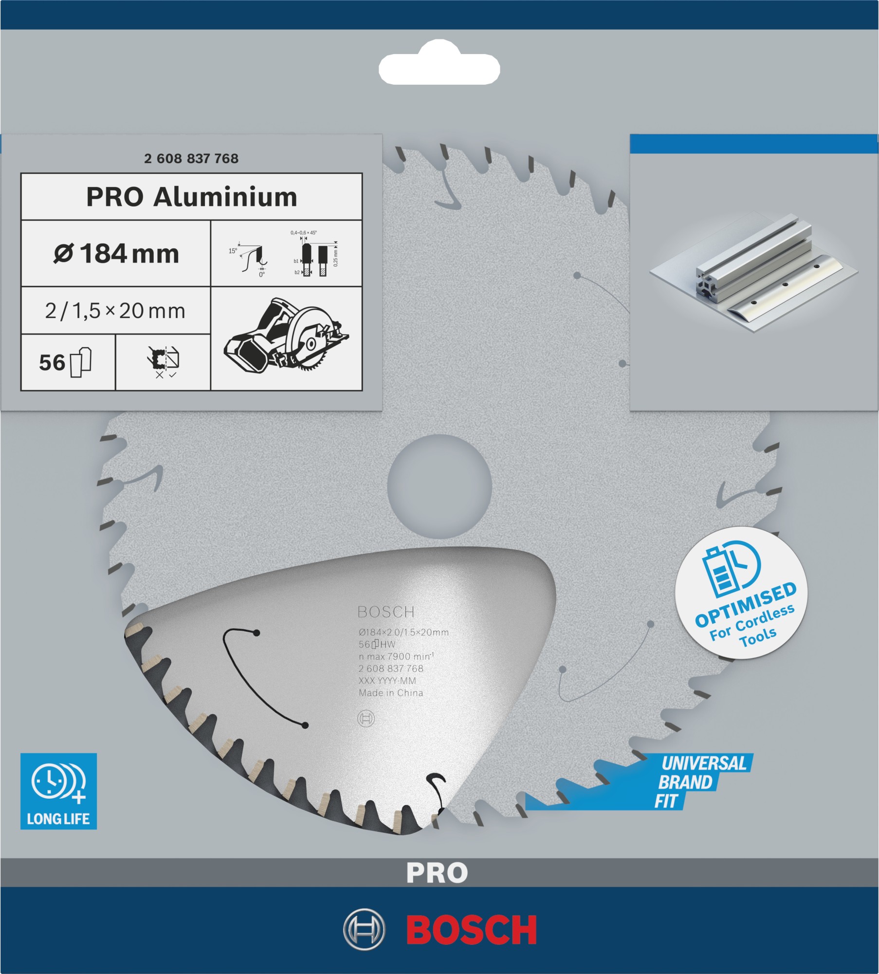 Hoja de sierra circular PRO Aluminium cordless, 184 x 2 x 20 mm