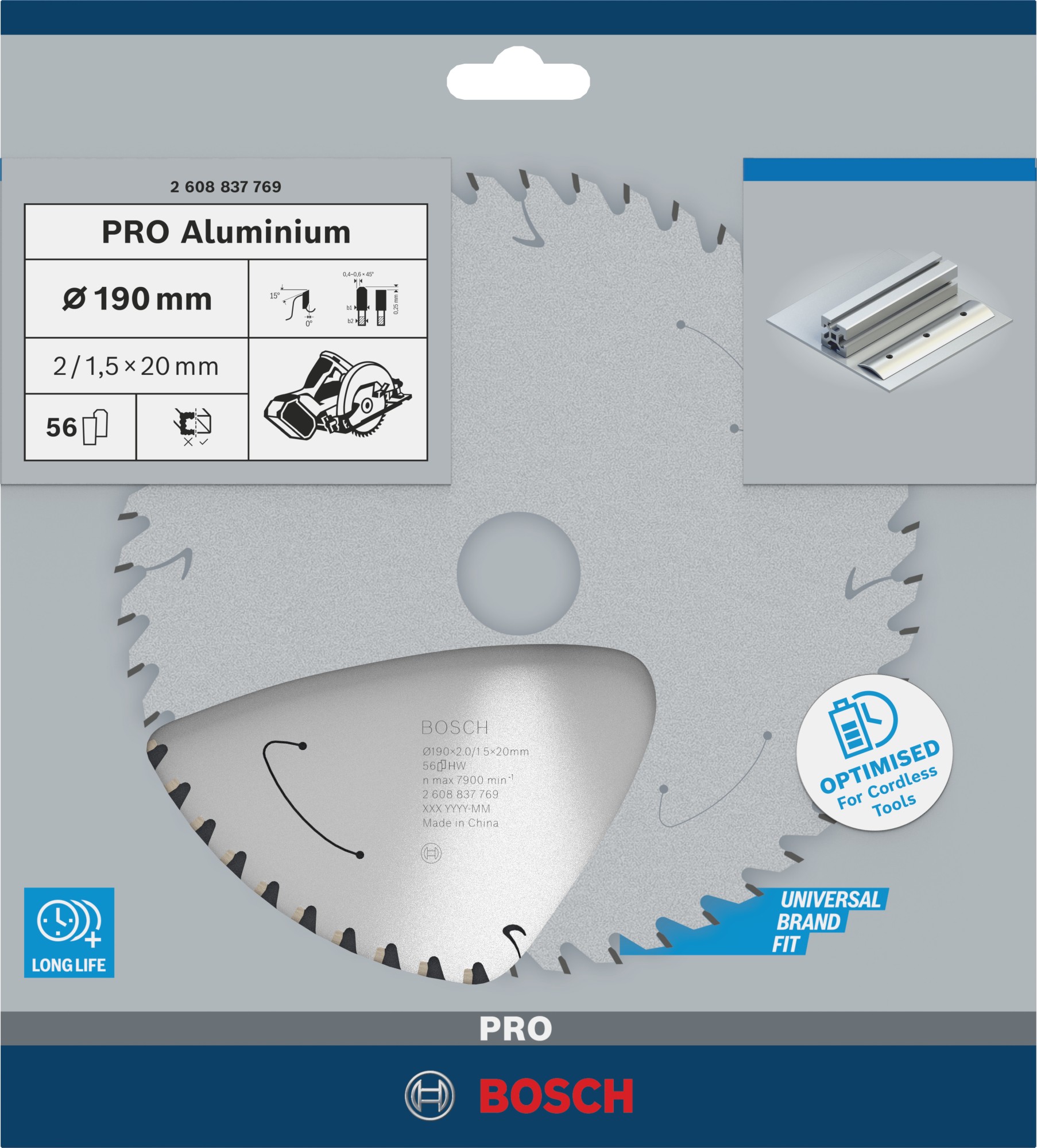 Hoja de sierra circular PRO Aluminium cordless, 190 x 2 x 20 mm